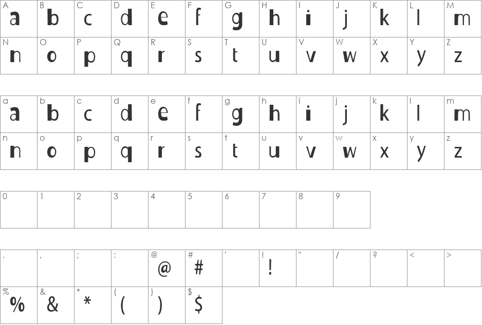 Duckie font character map preview
