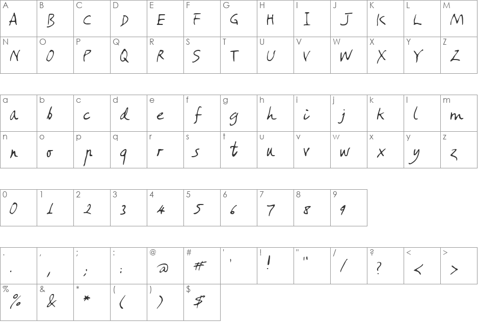 Amano font character map preview