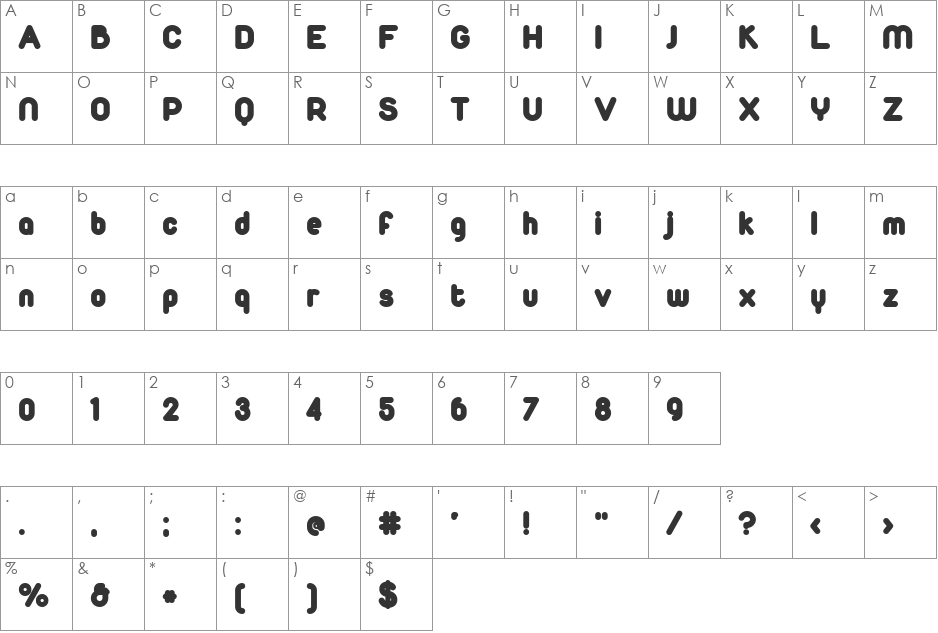 Duepuntozero font character map preview