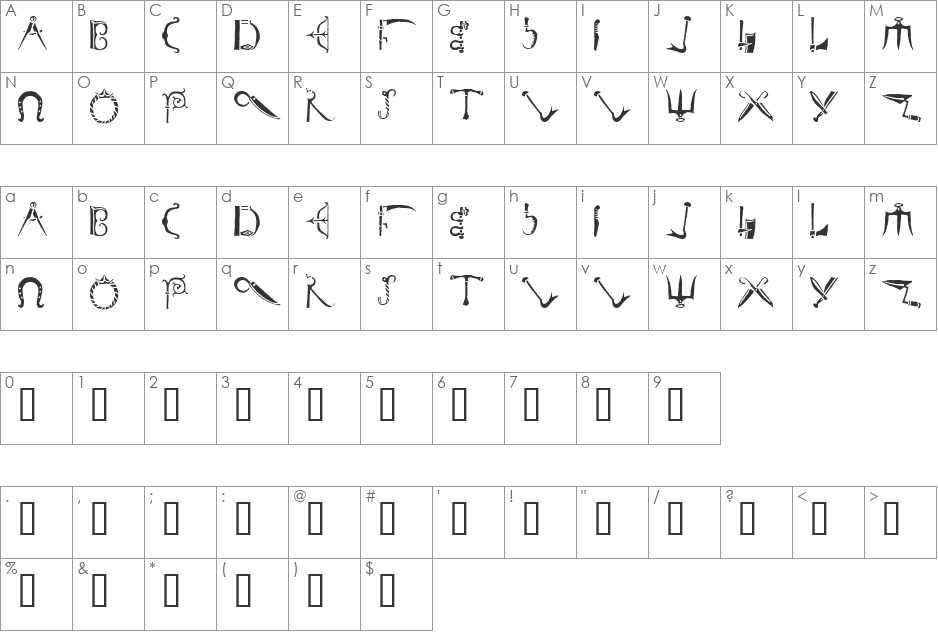 DuererEverydayTools font character map preview