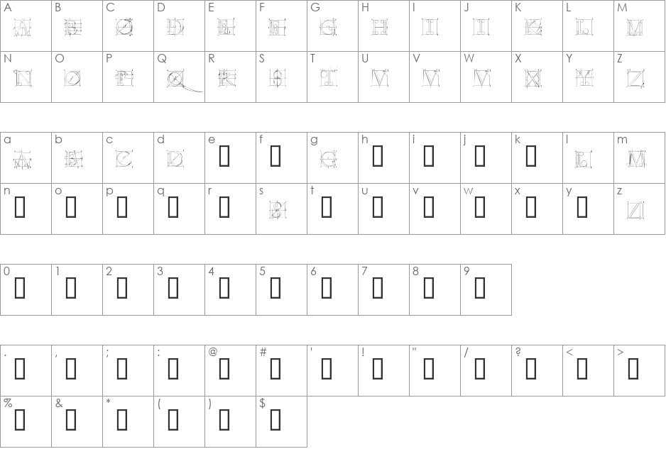 DuererLatinConstructionCapitals font character map preview
