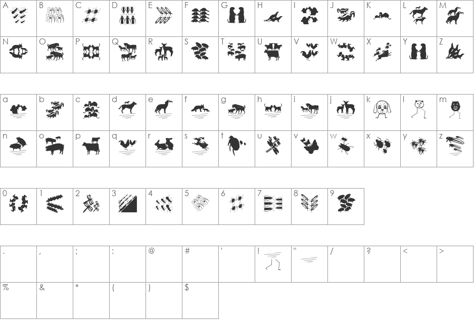 DueTresQuattro font character map preview