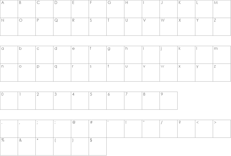 DugyG font character map preview
