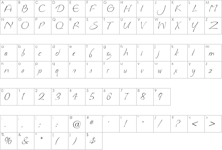 Dulcimer JF font character map preview