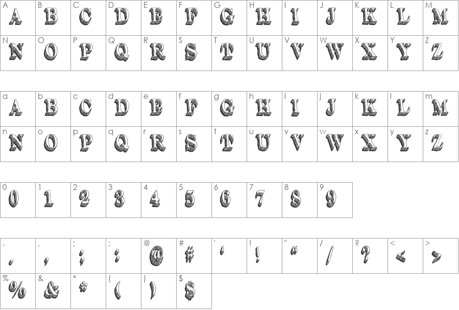 Dullard font character map preview