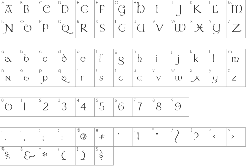 Dumaigne font character map preview