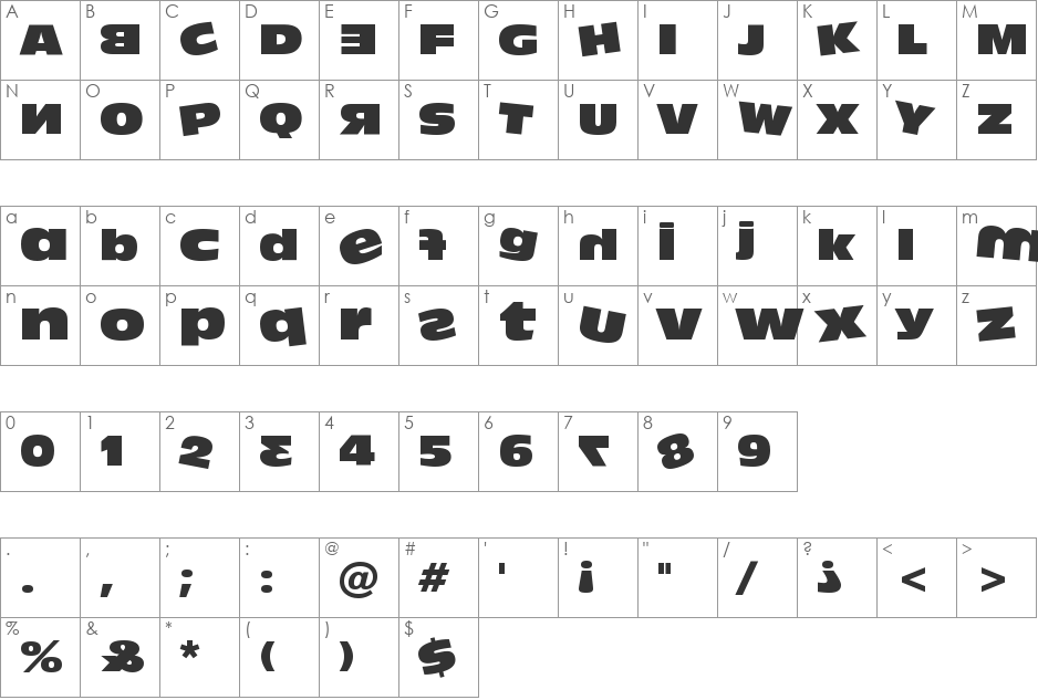 DumbAss font character map preview