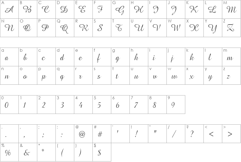 Amapola font character map preview