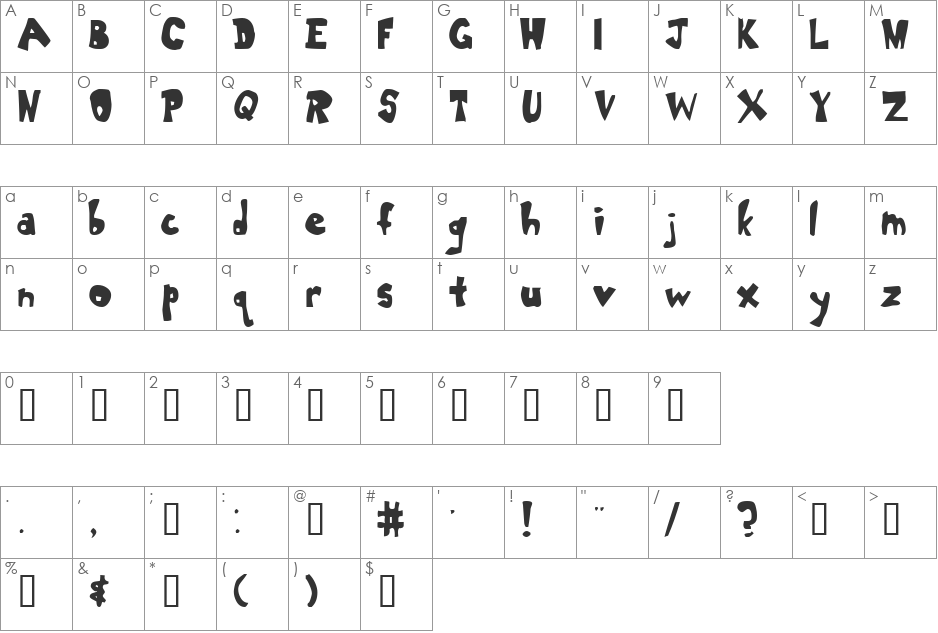 Dumbass font character map preview
