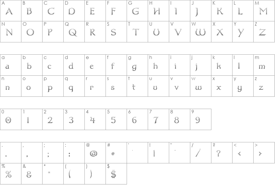 Dumbledor 1 Cut Down font character map preview