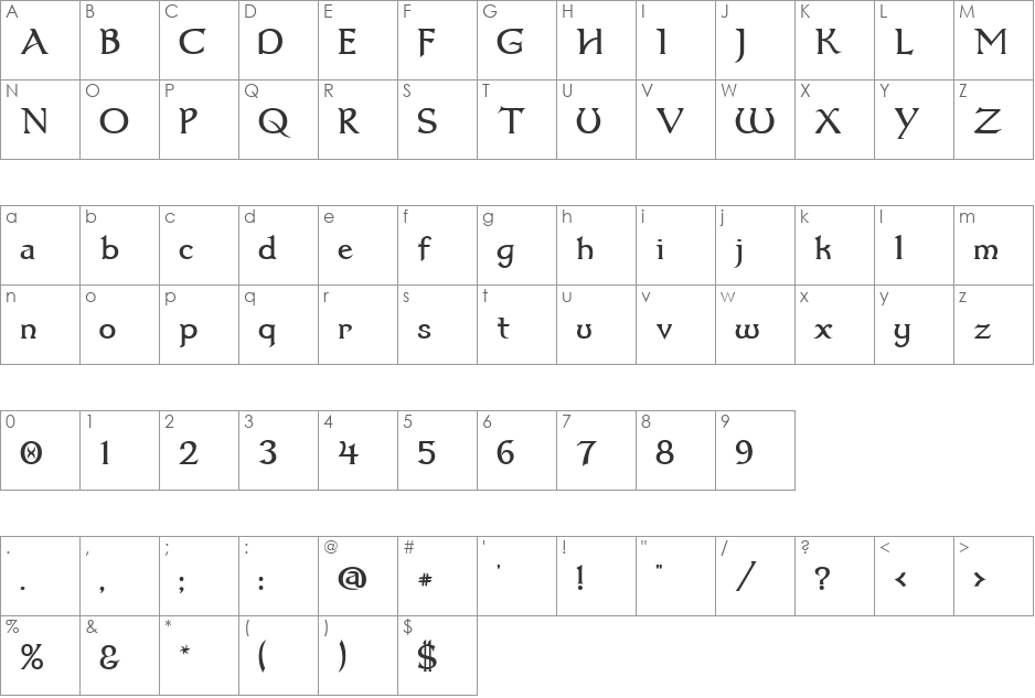 Dumbledor 1 Wide font character map preview