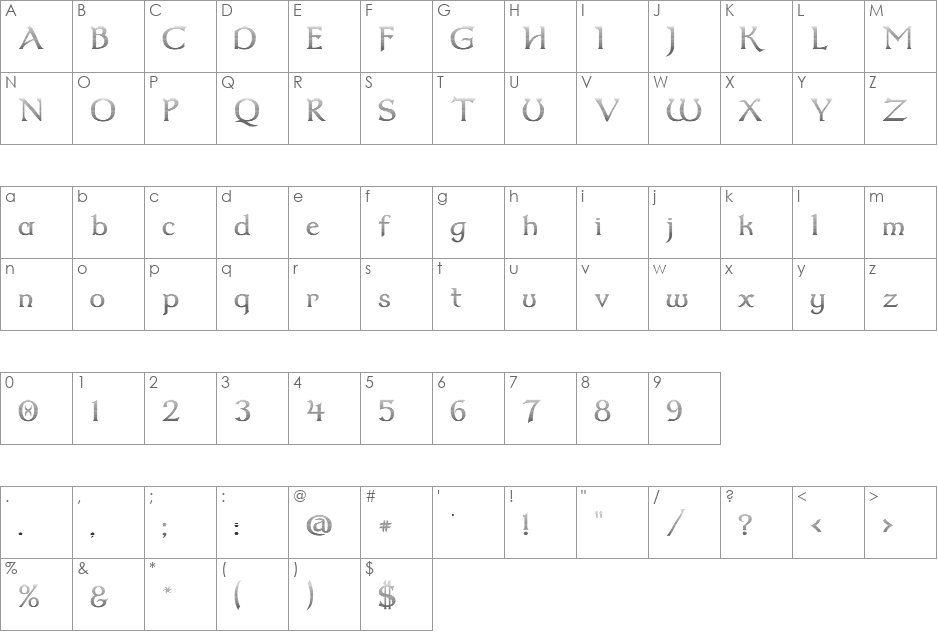 Dumbledor 2 Cut Down font character map preview