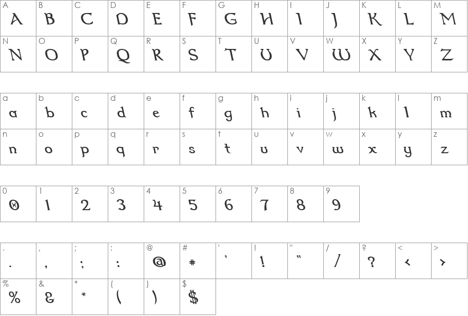 Dumbledor 2 Rev Italic font character map preview