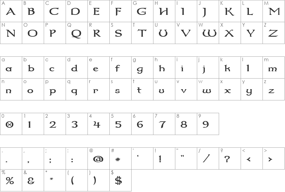 Dumbledor 2 Wide font character map preview