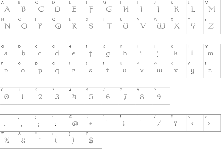 Dumbledor 3 Cut Down font character map preview
