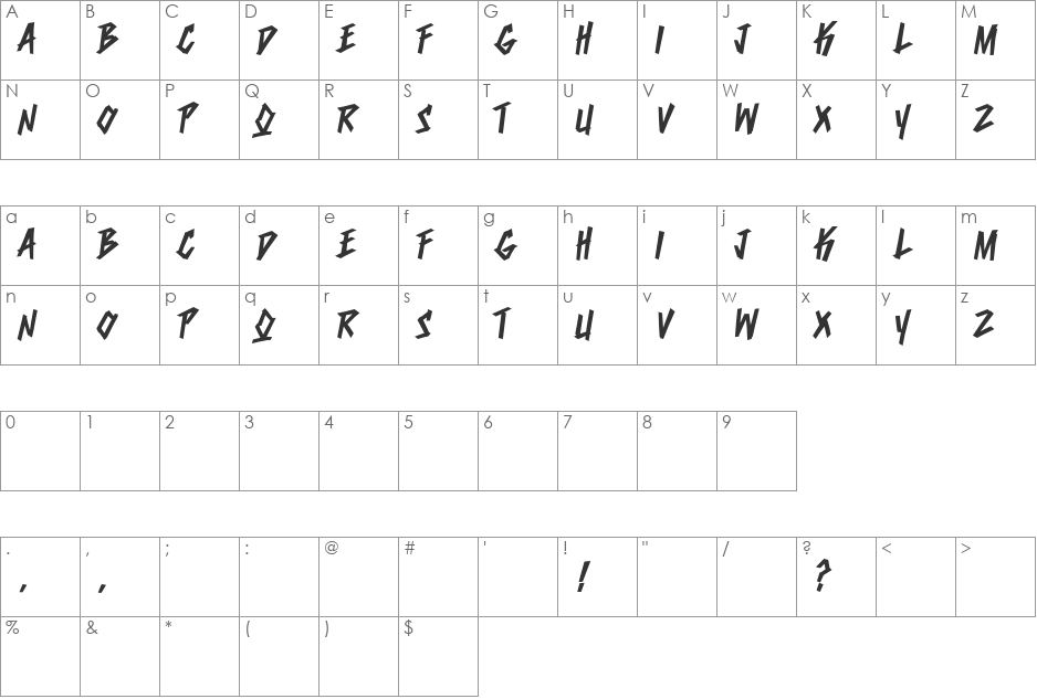Dumbnerd font character map preview