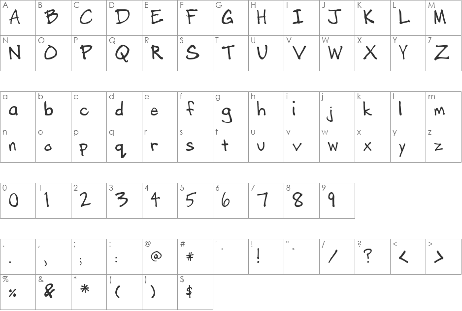 Dummyboy font character map preview