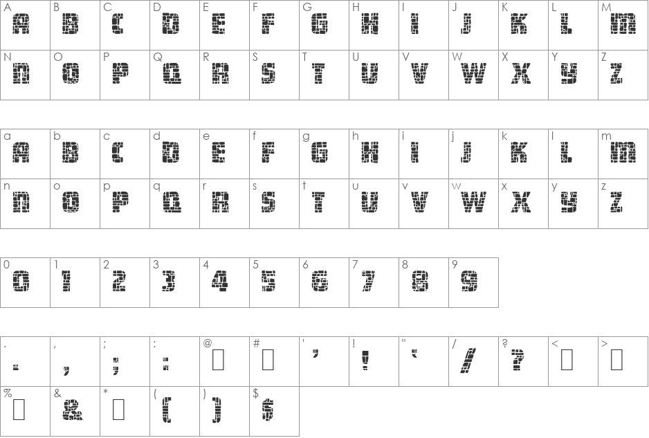 Dungeon font character map preview