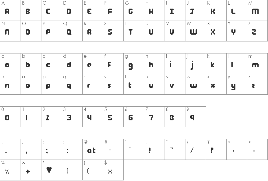 Dunno font character map preview