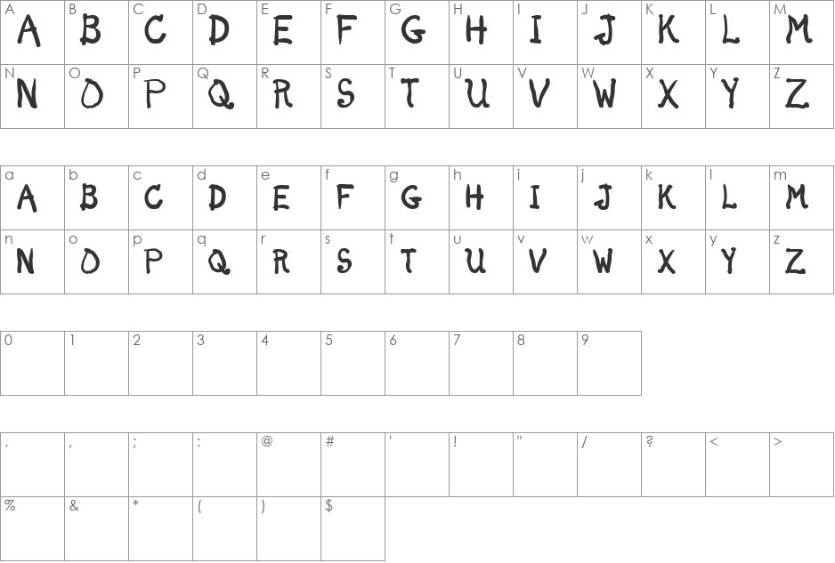 Dunno font character map preview