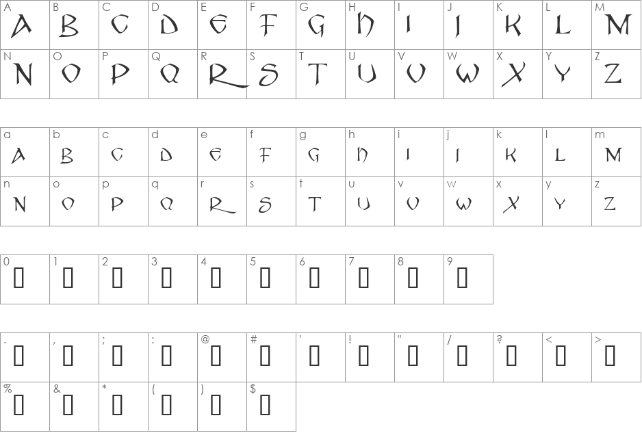 Dunsany font character map preview