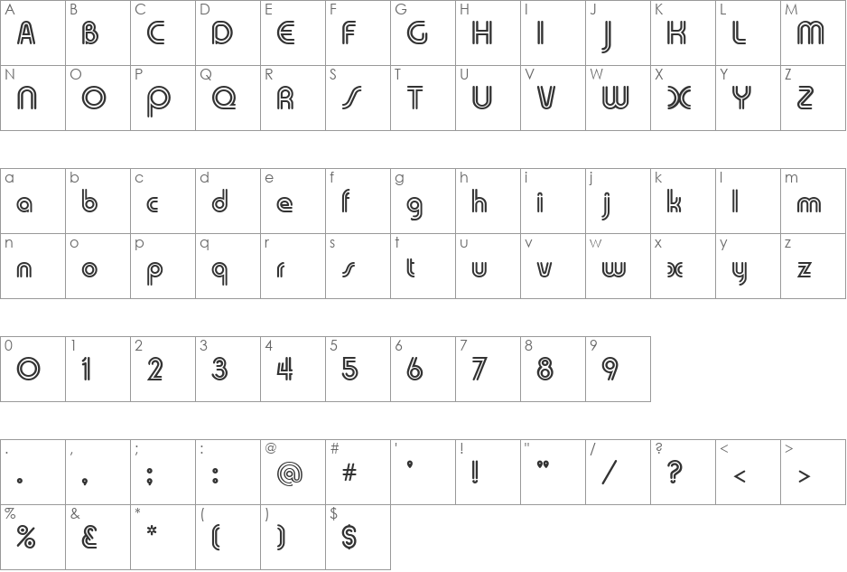 Duo-Line font character map preview