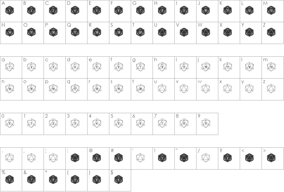 Duodecahedron font character map preview