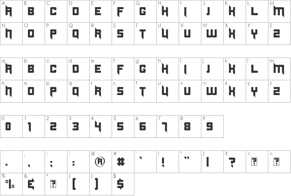 Duplexide font character map preview
