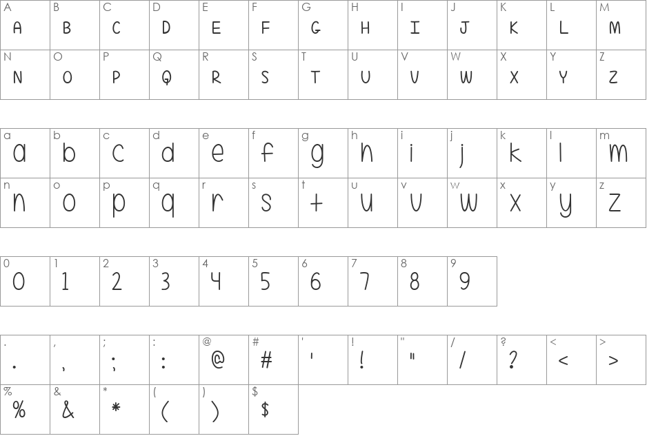 A Little Mixed Up font character map preview
