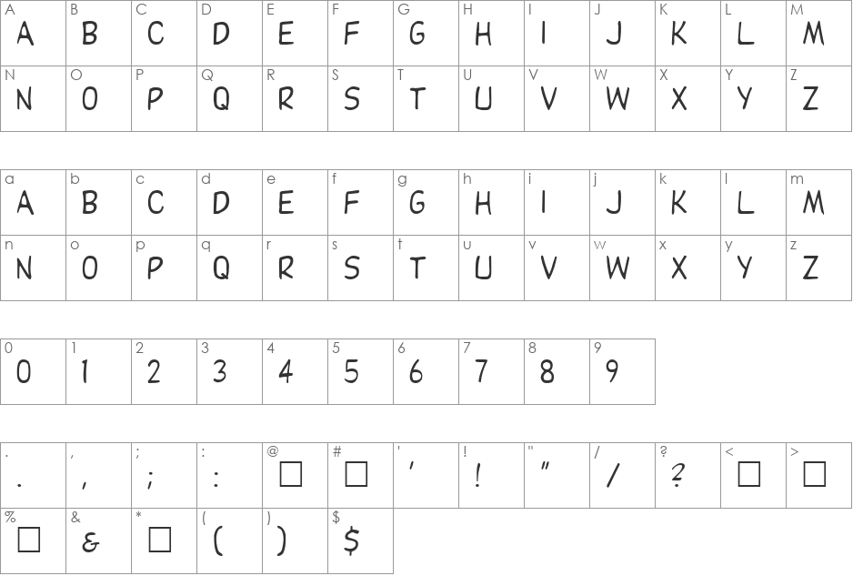 DupuyLight font character map preview