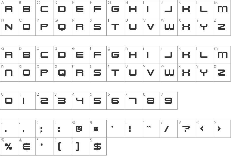 Durandal font character map preview