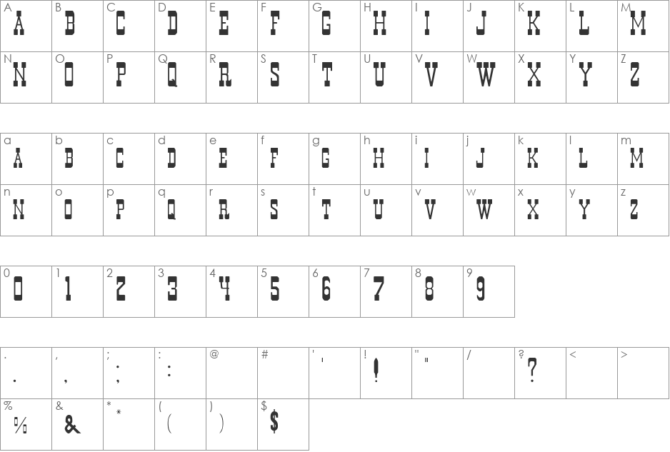 Durango font character map preview