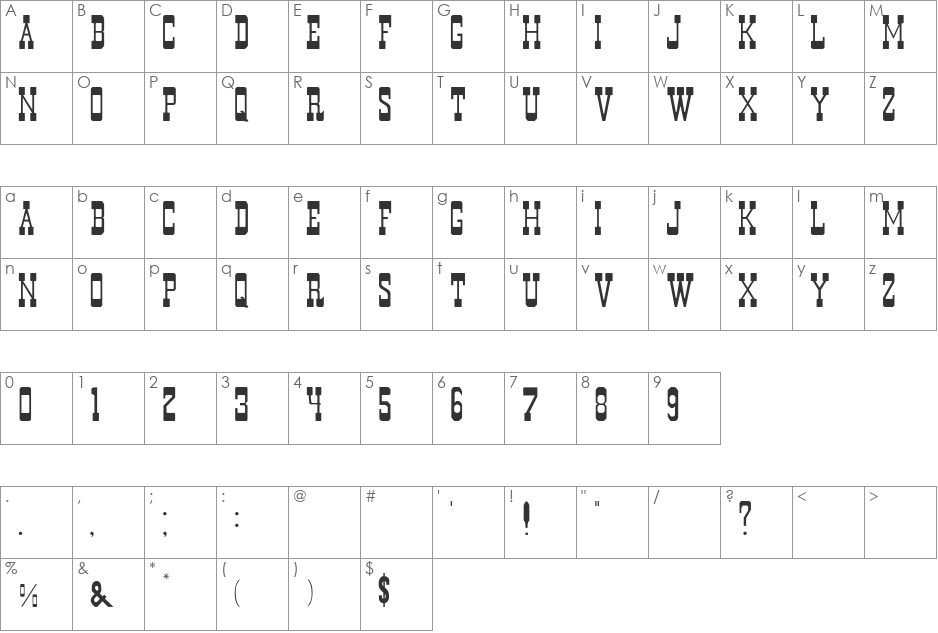 Durango-Normal font character map preview