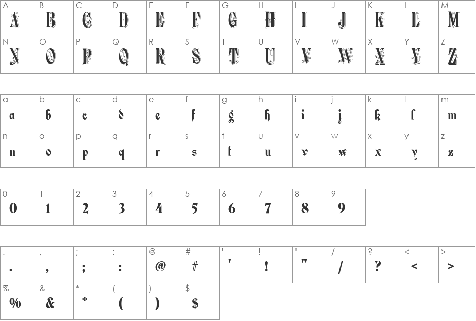 Durham Abbey NF font character map preview