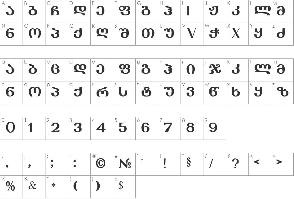 Amartve font character map preview