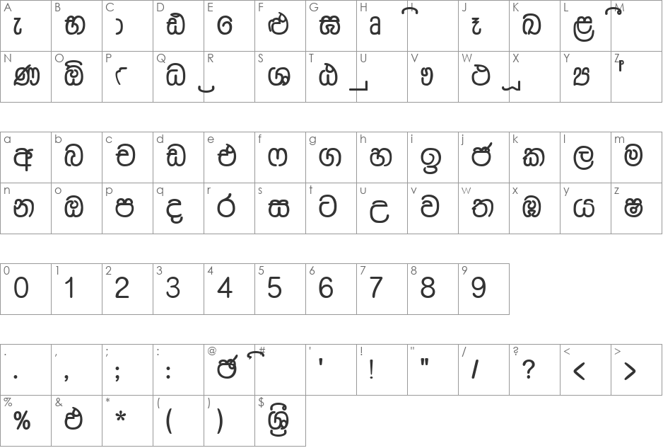 Dusharnbi font character map preview