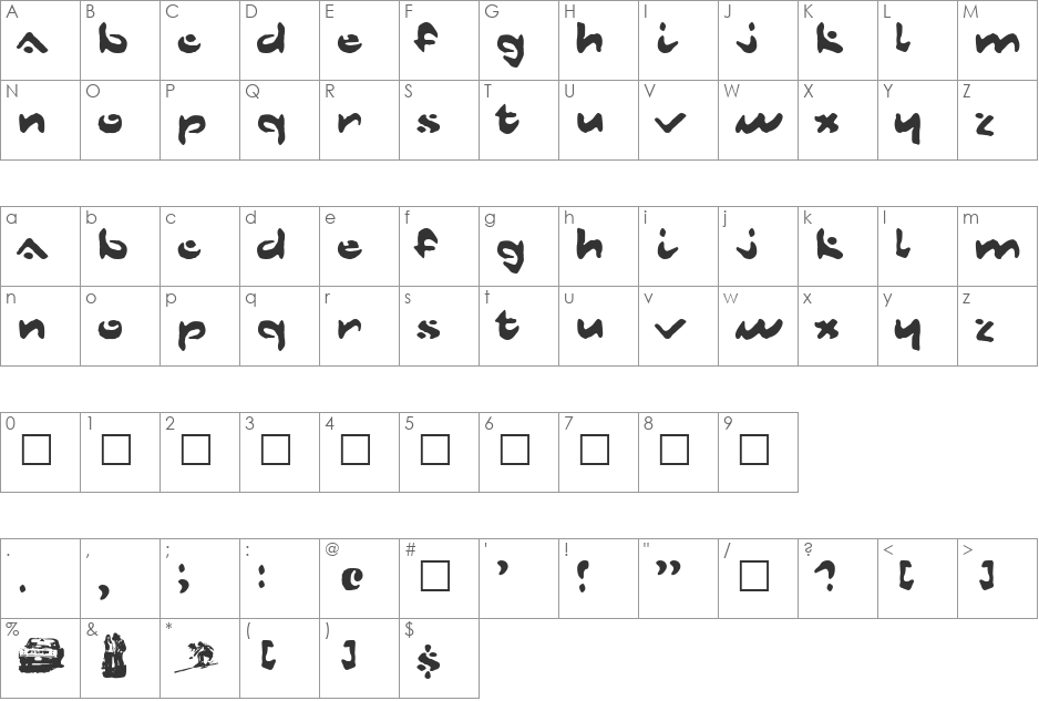 Dust Mites font character map preview
