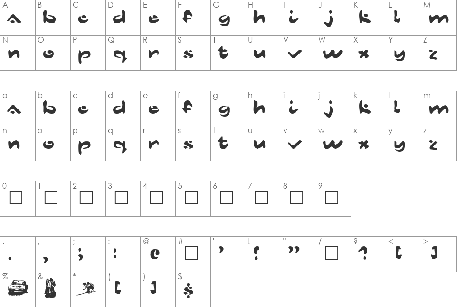 Dust Mites font character map preview