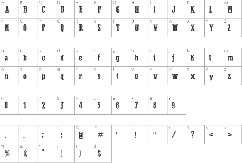 Dust West font character map preview