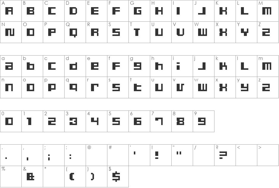 Dusty font character map preview