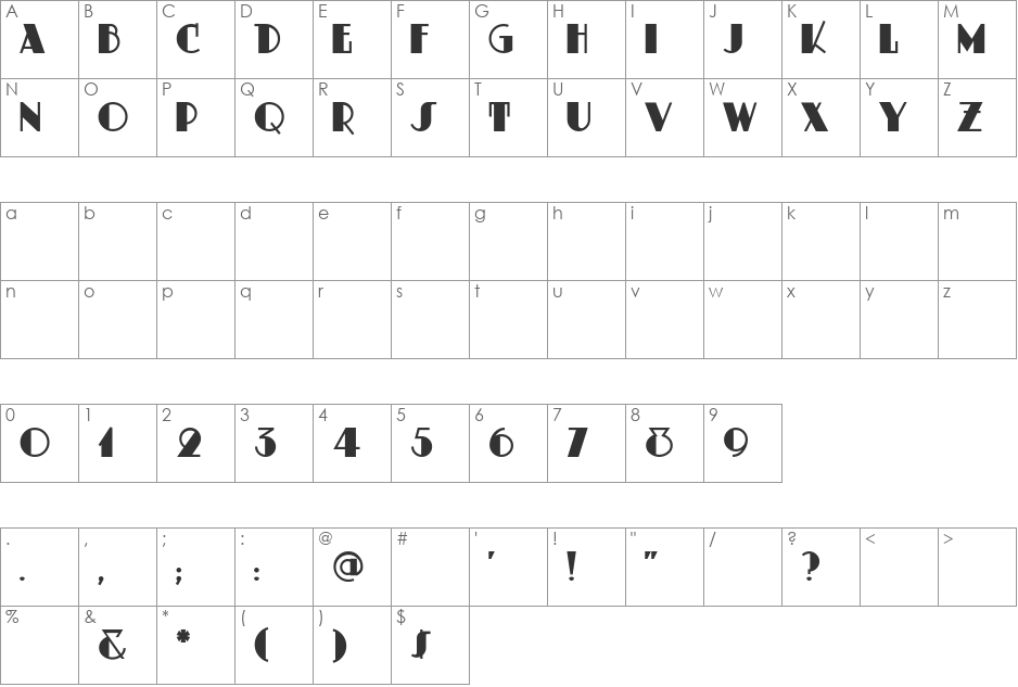 DustyRose font character map preview