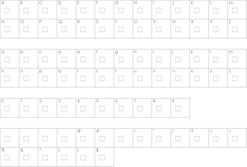 DuvallCondensed font character map preview