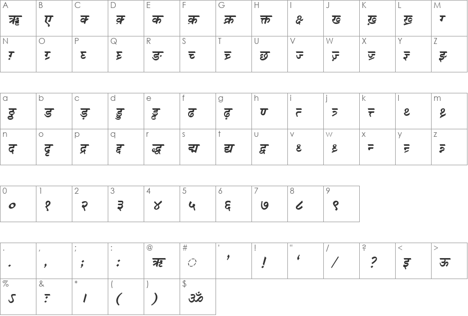 DV-TTSurekh font character map preview