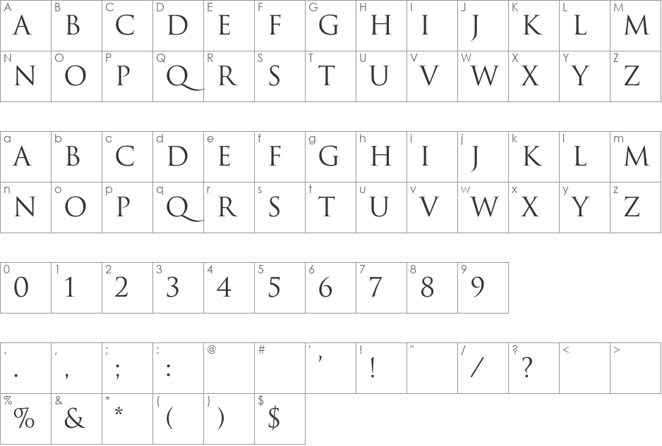 Dwitan-Normal font character map preview