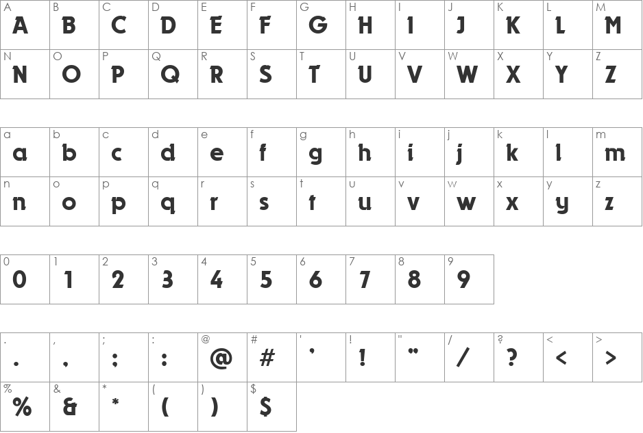 Dynar font character map preview