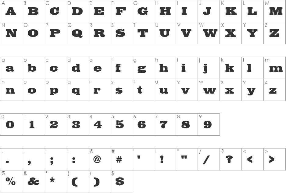 Dynasty Black Ext. font character map preview