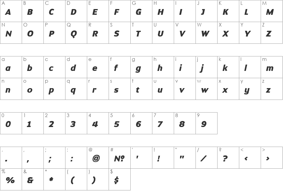 Dynasty Heavy font character map preview