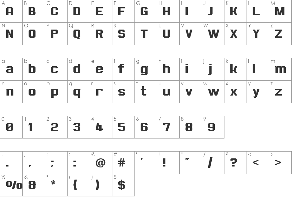 Dyno NC font character map preview