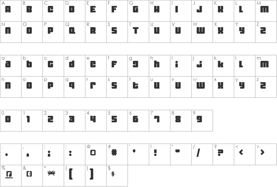 Dynomite Thin font character map preview