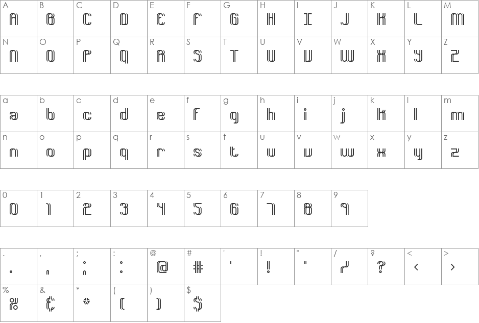 Dyphusion BRK font character map preview